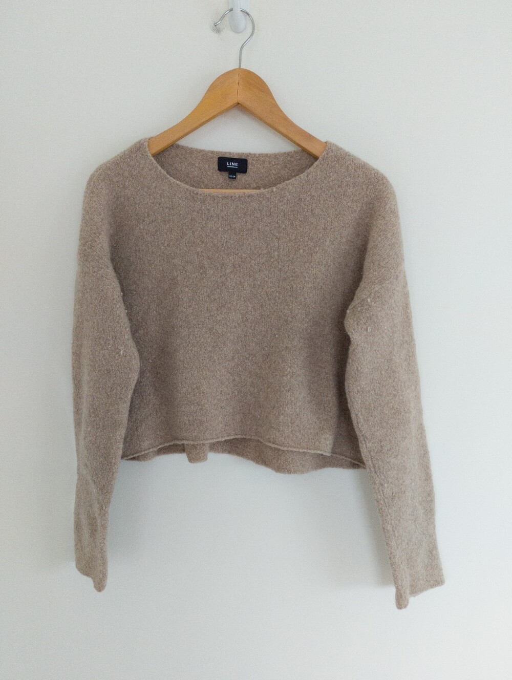 LINE Stella Merino Cashmere Blend Cropped Sweater Sandstone Tan XS